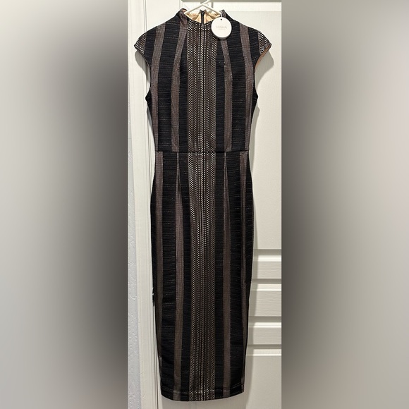 NWT Misha Collection Chiara Mesh Lace Midi Dress in Ebony - Picture 2 of 11